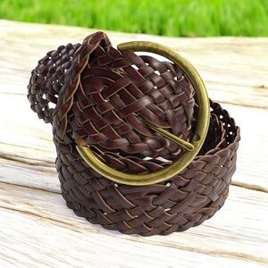 VTG Old Navy Boho braided bonded 
Leather/Brass Belt size L/ XL